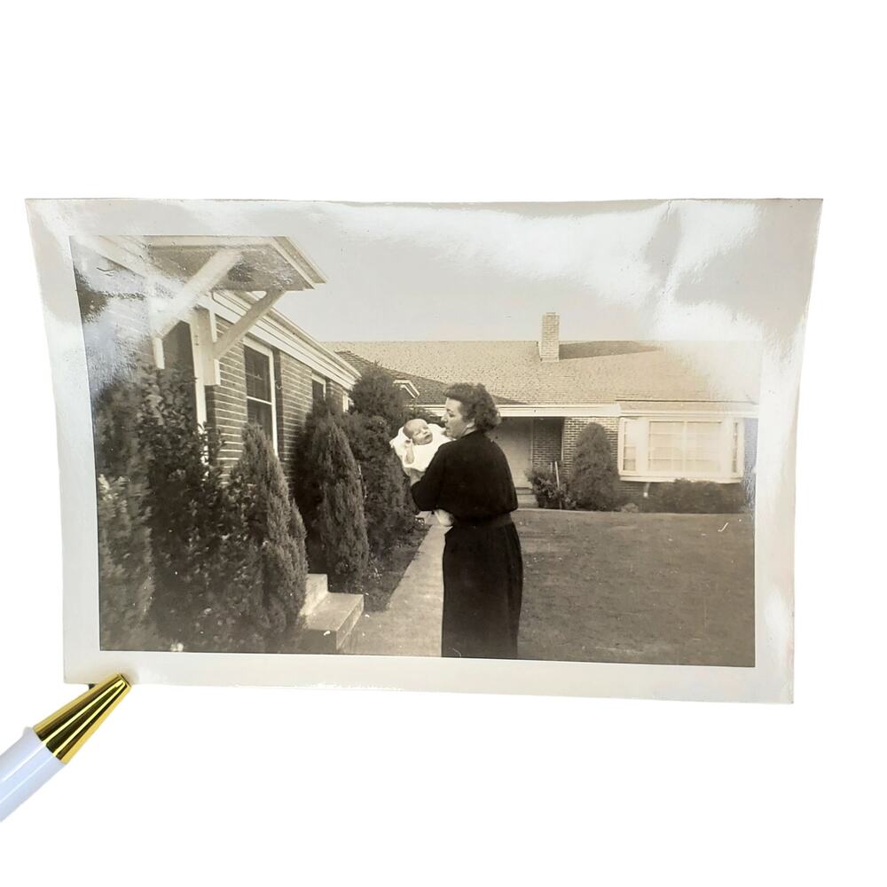 Vtg Grandmother Distracted with Newborn Baby Monochrome Photography Found